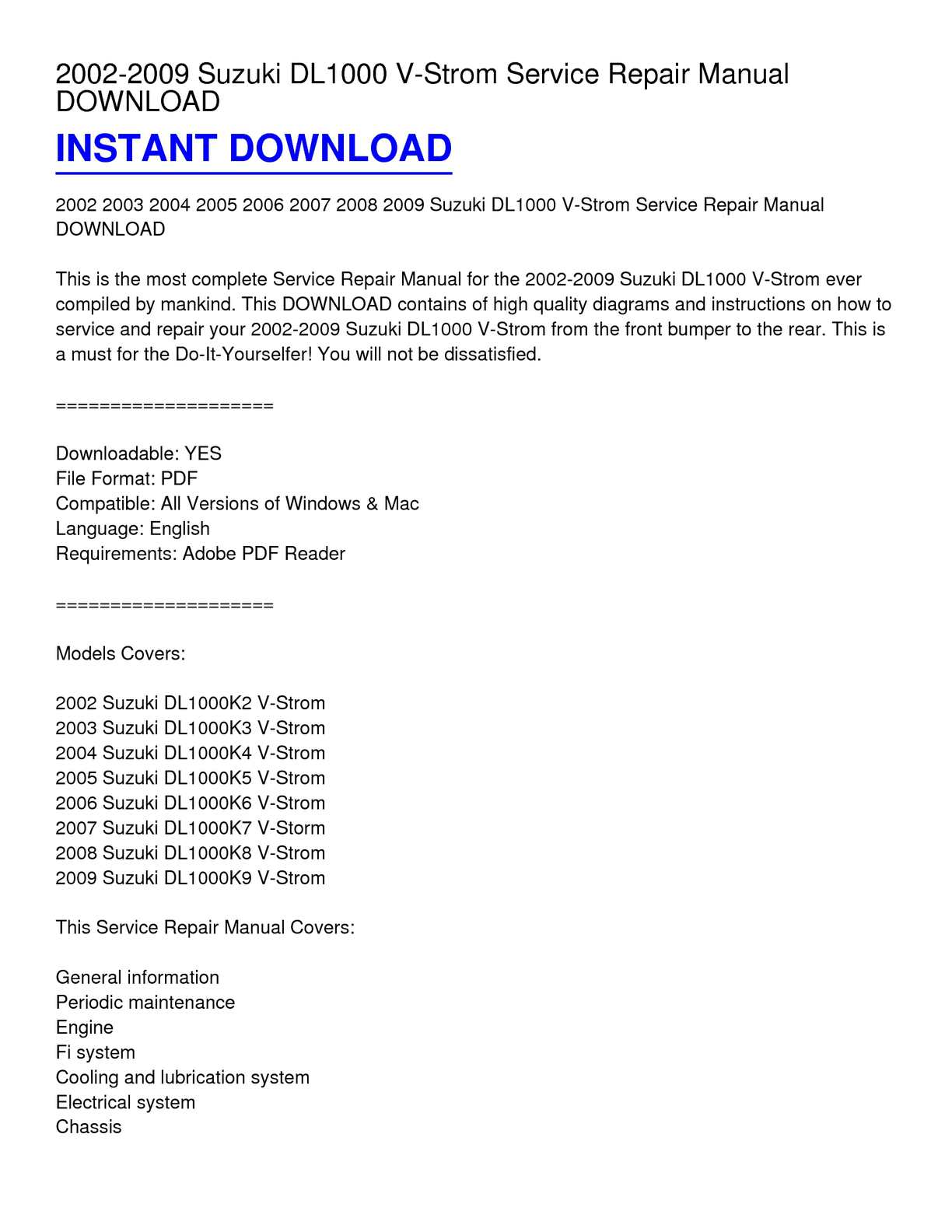 Suzuki dl1000 service manual free download